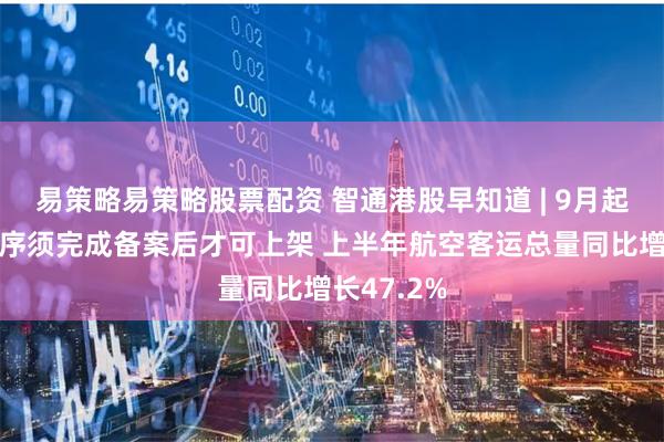 易策略易策略股票配资 智通港股早知道 | 9月起微信小程序须完成备案后才可上架 上半年航空客运总量同比增长47.2%
