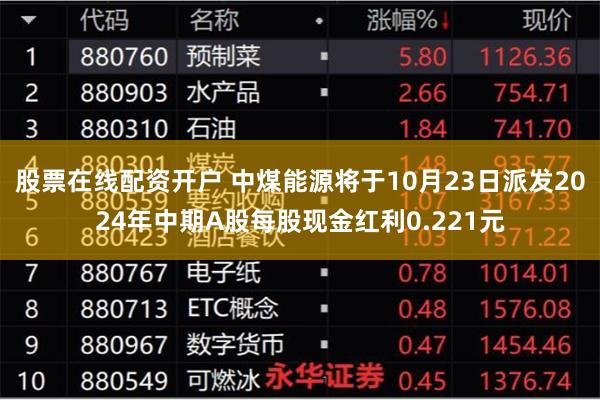 股票在线配资开户 中煤能源将于10月23日派发2024年中期A股每股现金红利0.221元